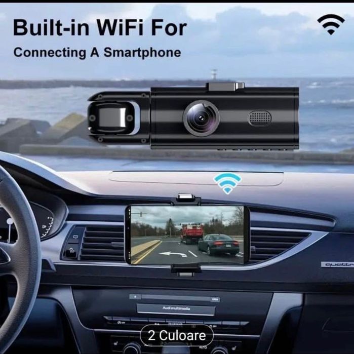Cameră de bord cu 3 camere Wifi şi aplicație + card 32 GB