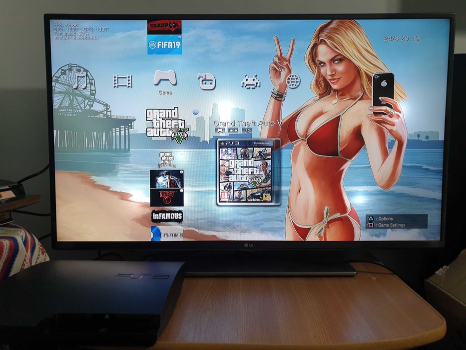 PS3 modat HEN 250 GB + 40 jocuri (GTA V, Red Dead, FIFA 19, NFS)