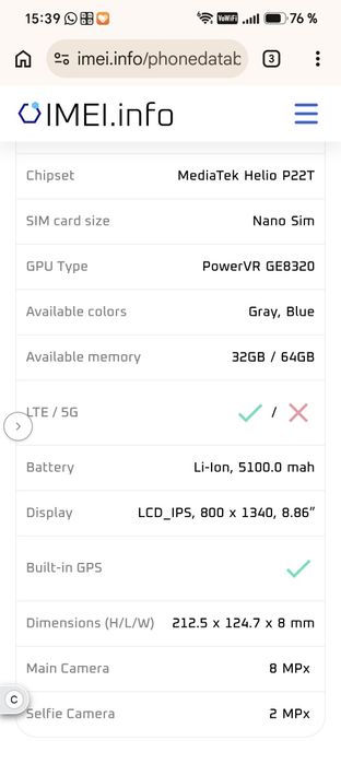 Samsung Galaxy Tab A Lite 32GB 4G SM-T225