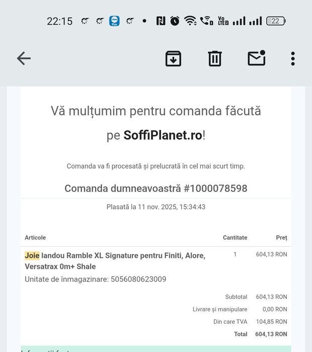 Landou Joie Ramble XL Signature pentru Finiti, Alore, Versatrax 0m+ Shale