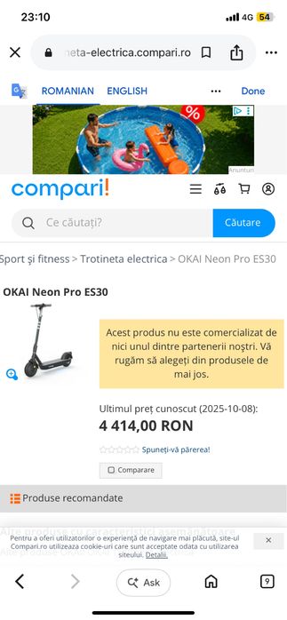 Trotinet Electrica Okai Neo Pro ES30 Black viteza maxima 25KM H autonomie 80KM max motor 350W  GPS Bluetooth