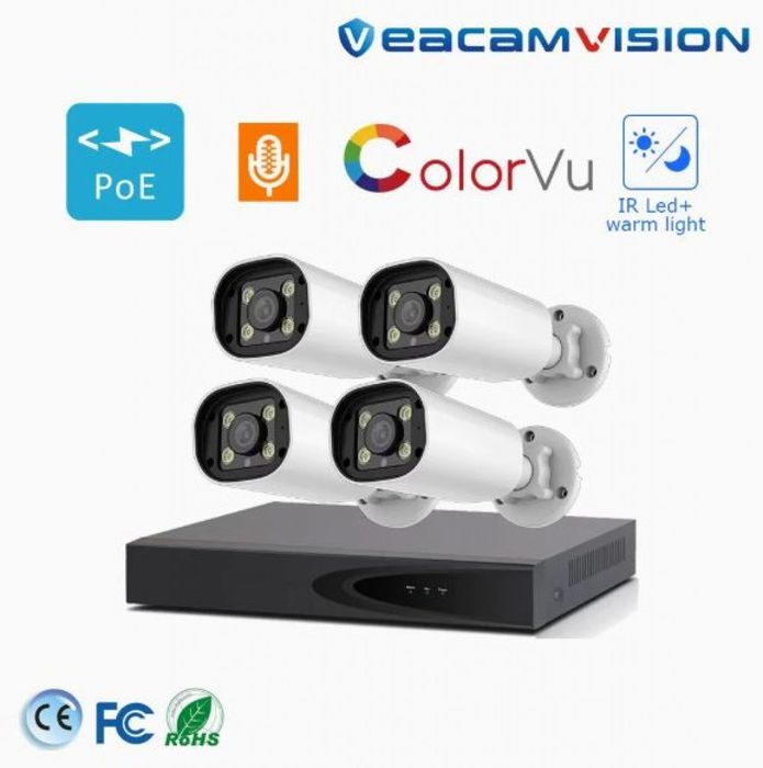 Комплект 4бр AI Smart камери с пълноцветно нощно виждане и NVR за проф