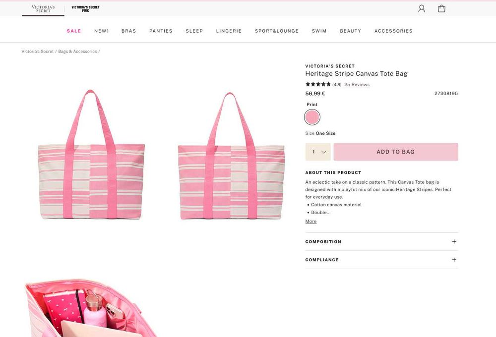 Victoria’s Secret Платнена чанта на райета