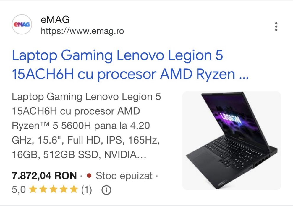 Laptop Gaming Lenovo Legion 5 15ACH6H