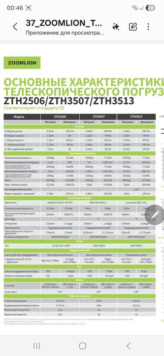 Погрузчик Телескопический Zoomlion ZTH3513 -3.5 tonna Cummins dvigatel