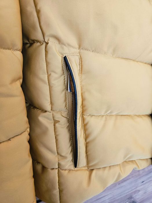 Ново дамско яке ZARA зимно горчица XS качулка подплата вата златисто