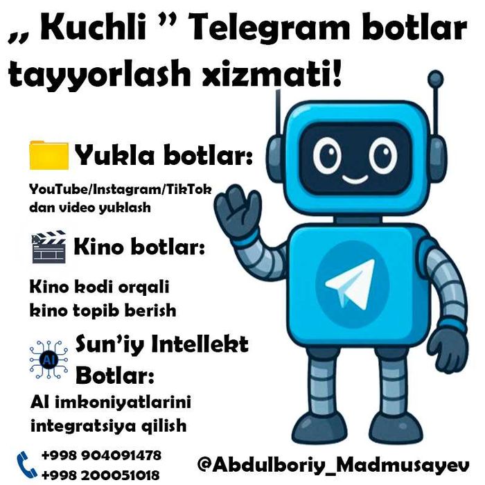 " Kuchli " telegram bot tayyorlash xizmati!