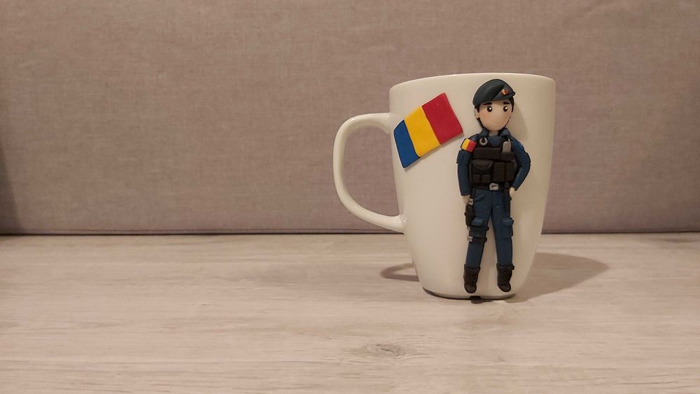 Cadou cana personalizata politist, jandarm, militar fimo handmade