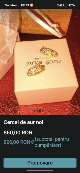 Cercei aur noi, cu certificat de  garamtie
