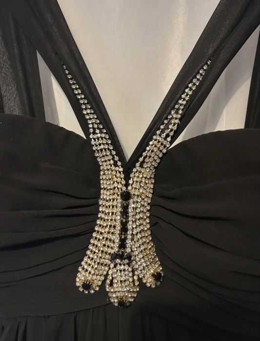 Rochie de seară lungă, neagră, cu cristale