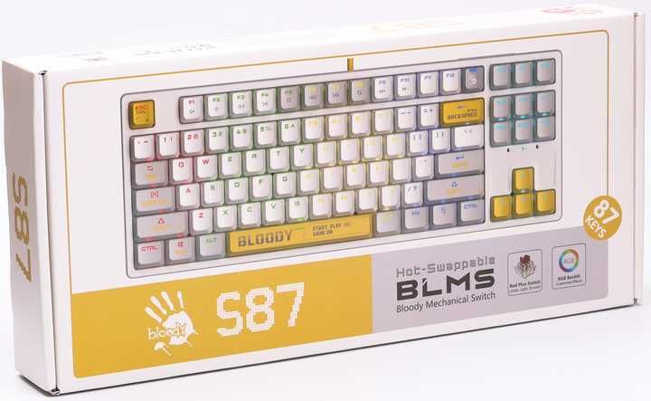 Игровая проводная клавиатура  Bloody S87 (ENERGY WHITE) RED SWITCH 1.4