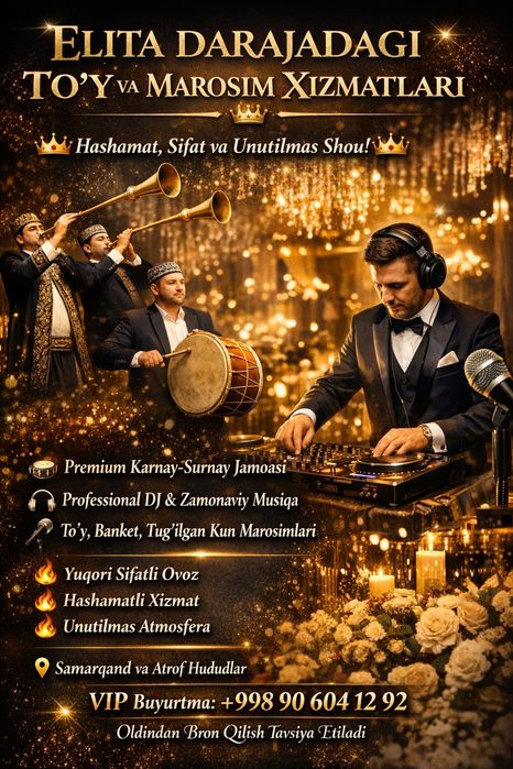 Karnay surnay dj toy uchun barcha xizmatlarimiz mavjud