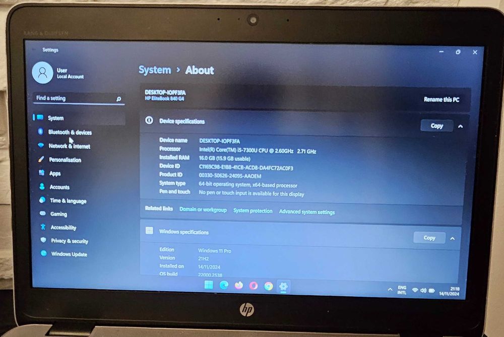 Laptop HP EliteBook 840 i5/16GB/256SSD/Baterie noua