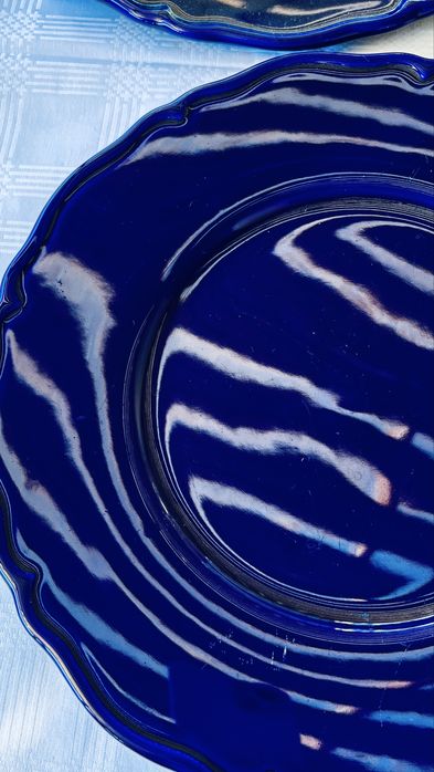 Големи стъклени кобалтови чинии-плата Este C.E. Италия