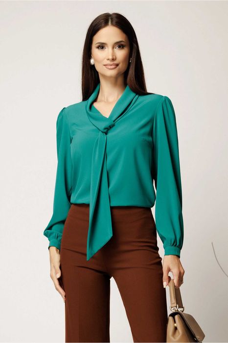 Bluza tip body verde cu fundita la gat