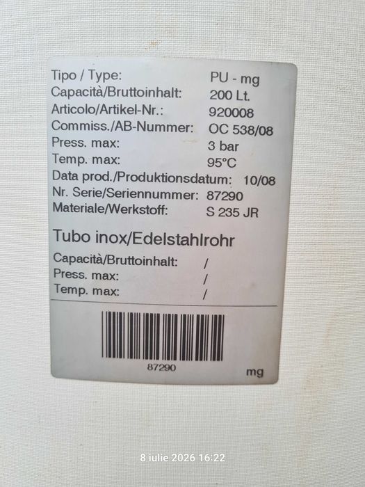 Puffer 200 litri cu serpentină din inox