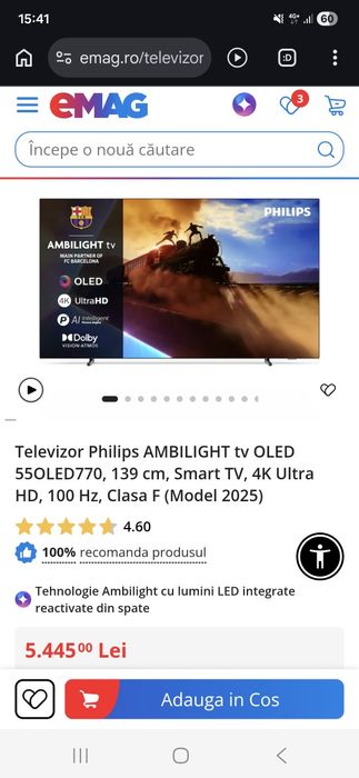 Televizor OLED Philips Ambilight 55OLED770