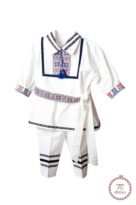 Costum de botez baietei cu motive traditionale, 3-6 luni