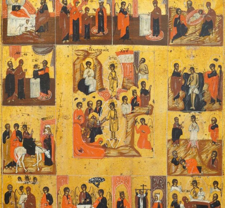 Icoană Prăznicar pe lemn, școală rusească, sec. XIX