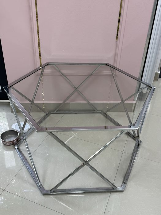 Set 2 mese decorative argintii Mobexpert cu blat din sticlă