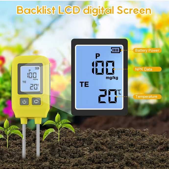 Tester de Sol 4-în-1 cu Afișaj Digital: N, P, K, temperatura Nou!