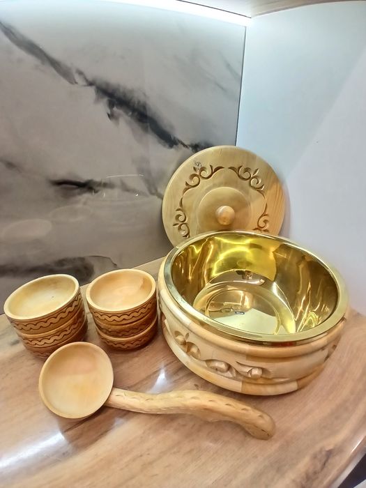 Қымыз сорпа құятын ағаштан жасалған набор сатылады