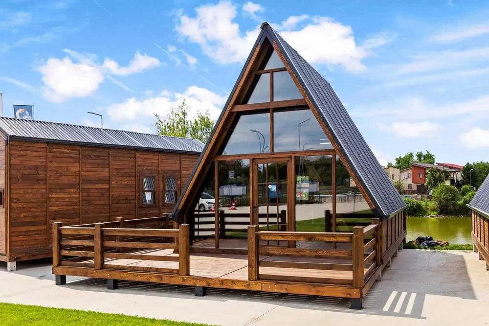 Case modulare pe structura metalica, cabane tip A pret de producator