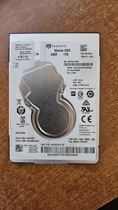 HDD Hard Disk Laptop Seagate Mobile HDD SMR 1TB 2.5"