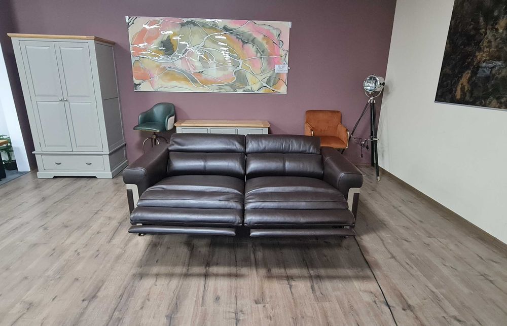 Тъмно кафяв кожен диван тройка "Moreno" с ел. релакс механизъм