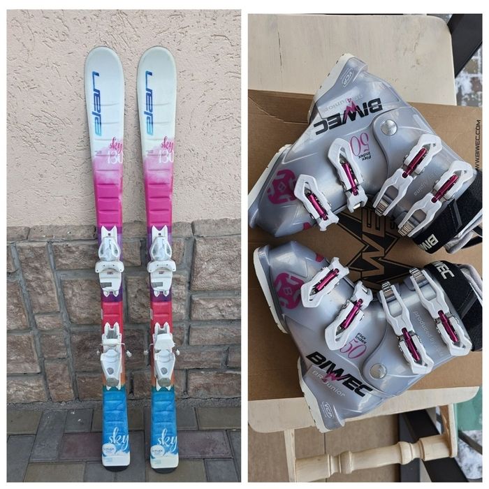 Продам лыжи ELAN с ботинками BIWEC для девочки