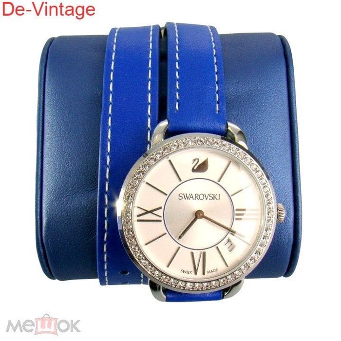 Часы SWAROVSKI из стали с кожаными ремешком оригинал