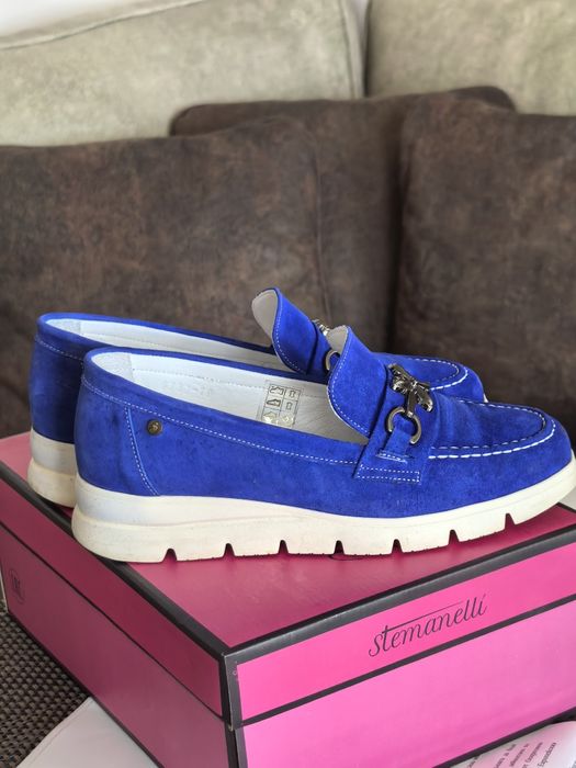 Обувки от естествена кожа цвят турско синьо