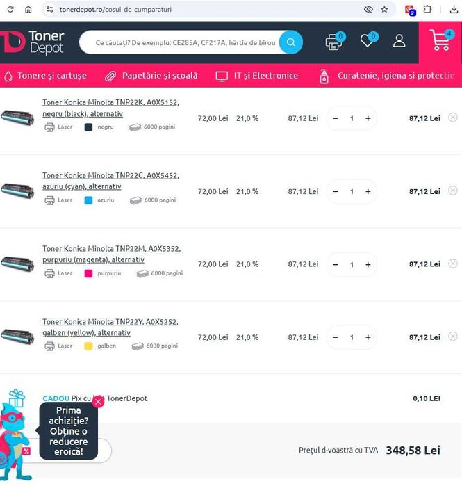 Imprimanta laser color Konica Minolta C35 functionala, cartuse= 350ron