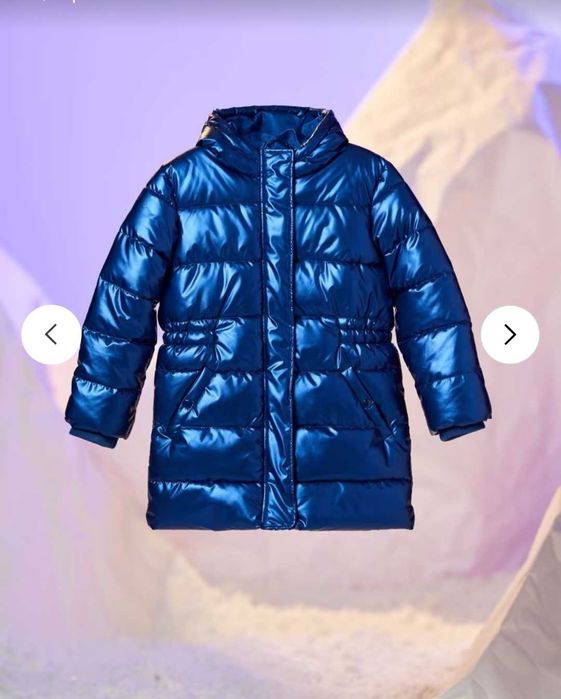 Ново детско зимно яке Sinsay с качулка, дълго, син цвят, 98см, 1,5-2г