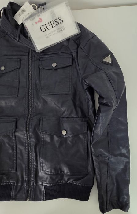 Geaca Guess din Piele Navy Albastru Inchis