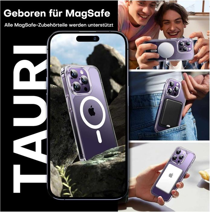 TAURI iPhone 14 Pro Husa MagSafe Transparenta + Sticla 9H