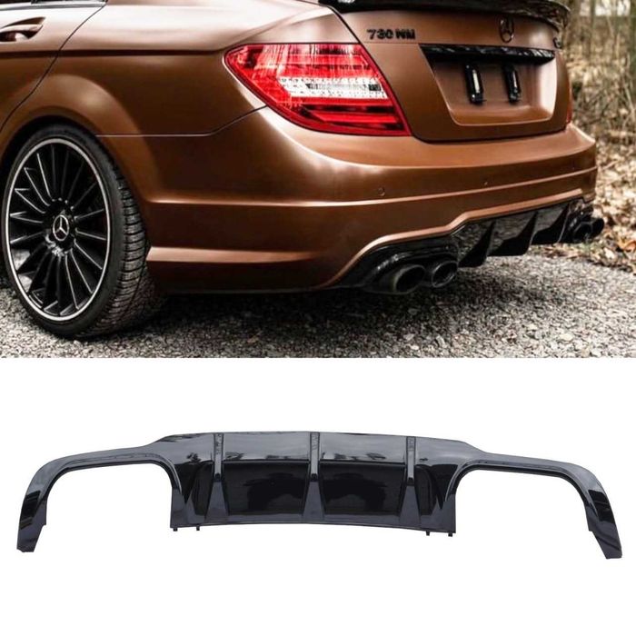 Дифузьор за Mercedes W204 (2007–2014) – двоен оребрен дизайн – черен гланц