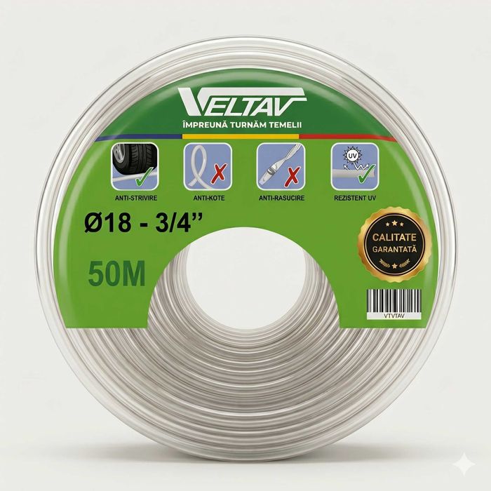 Furtun Siliconat 3/4” Rolă 50m, 18mm Interior, Foarte gros,protejat UV