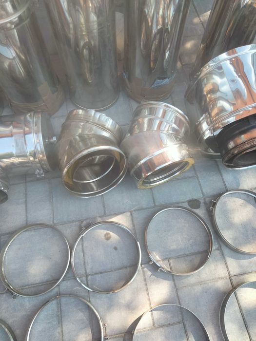 Set complet coș fum inox izolat cu accesorii
