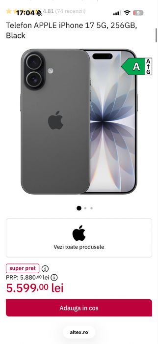 Iphone 17 , 256 GB , Negru