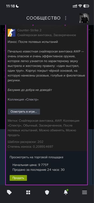 Продам скин в кс 2 на Awp