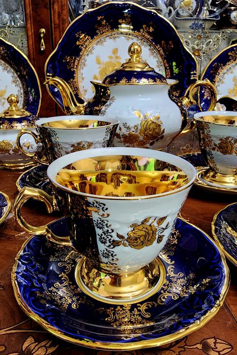 Шикарный чайный сервиз. Чехия.  Кобальт. Дёшево !