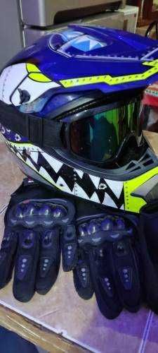 Casca moto cross enduro  +Ochelari+Manusi+Cagula