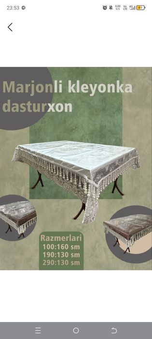 Marjonli kleyonka dasturxon