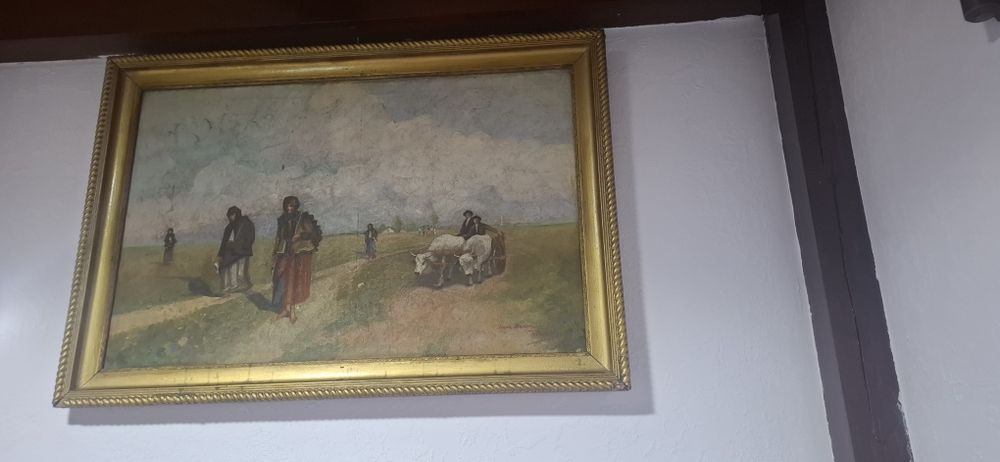 Tablou pictat (țărani pe cale)