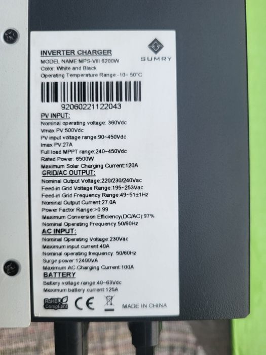 Vând invertor 48v Hibrid de 6.2kw