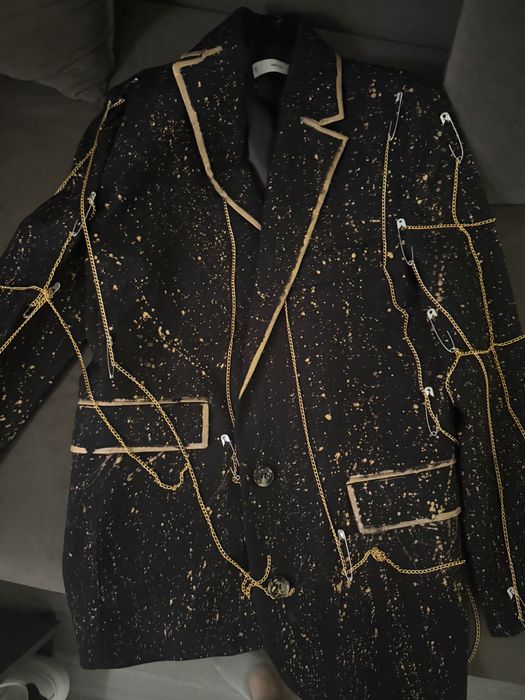 Rochie tip sacou negru auriu cu lanțuri, nouă, mărimea S