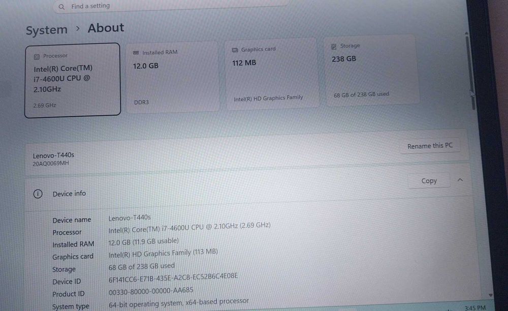 Laptop LENOVO ThinkPad T440s 12GB RAM 256GB SSD