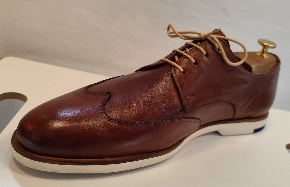Pantofi derby 43.5 44 cap toe casual Pat Calvin piele naturala moale maro