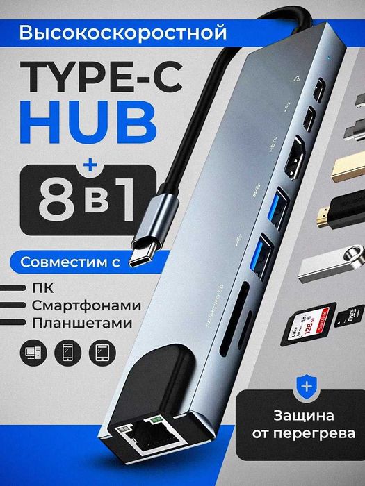 USB hub Splitter type-C 8 tasi 1 da adapter